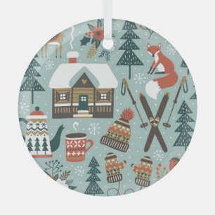 Waldtiere: Winter Vintag nahtlos. Ornament Aus Glas