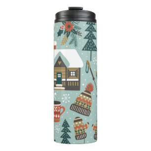 Waldtiere: Winter Vintag nahtlos. Thermosbecher