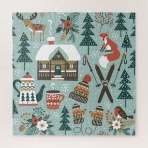 Waldtiere: Winter-Vintage-Nahtlos. Puzzle