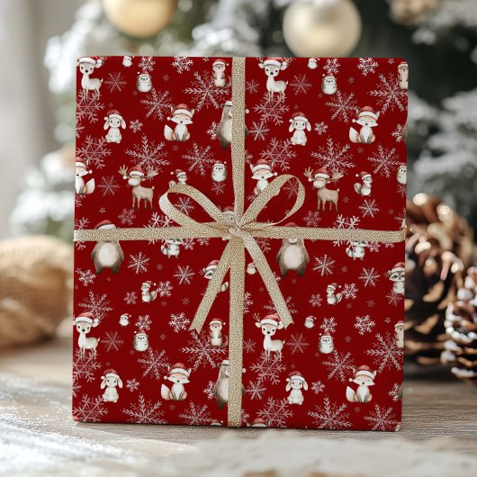Waldtiere Winter Wonderland Decoupage Red Geschenkpapier