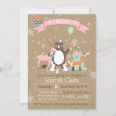 Waldtiere Wintermädchen Einladung zum Geburtstag (Vorderseite)
