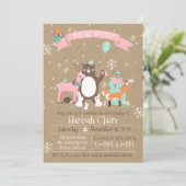 Waldtiere Wintermädchen Einladung zum Geburtstag (Stehend Vorderseite)