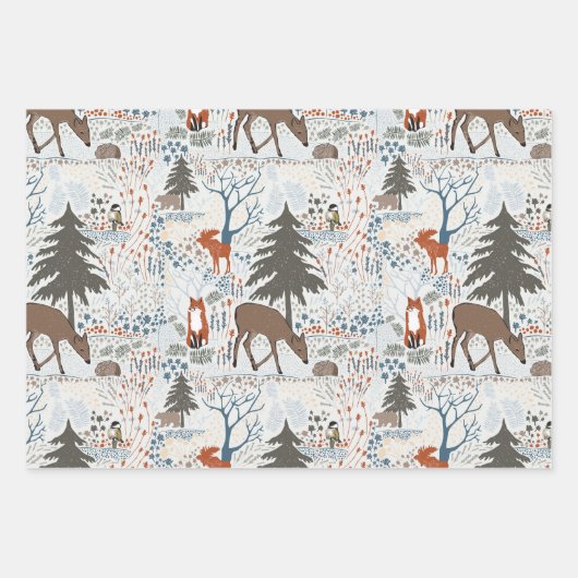 Waldtiere Winterwald Geschenkpapier Set (Vorderseite)