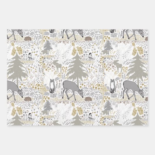 Waldtiere Winterwald Geschenkpapier Set (Vorderseite)