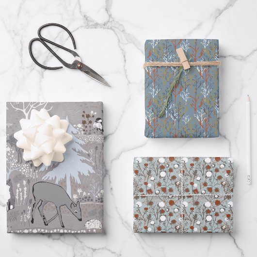 Waldtiere Winterwaldweinpapier Geschenkpapier Set