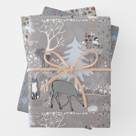 Waldtiere Winterwaldweinpapier Geschenkpapier Set