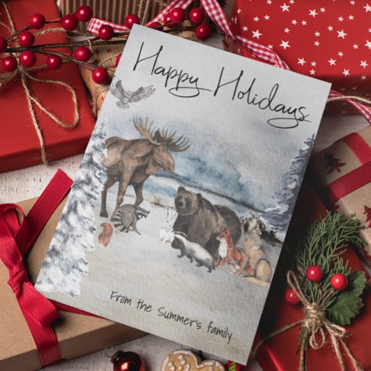 Waldtiere Winterwatercolor Urlaub Postkarte