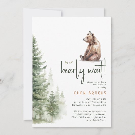 Waldtiere "Wir können frühzeitig warten!" Babypart Einladung (Vorderseite)