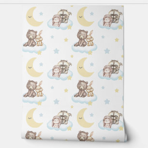 Waldtiere Wolken Sterne Moon Baby Kinderzimmer Tapete
