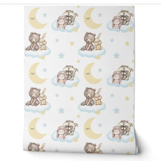 Waldtiere Wolken Sterne Moon Baby Kinderzimmer Tapete