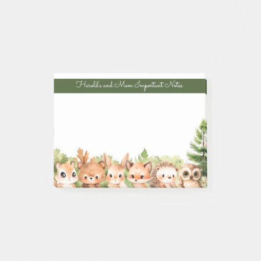 Waldtiere Woodland Baby und Mama Post-it Klebezettel (Vorderseite)