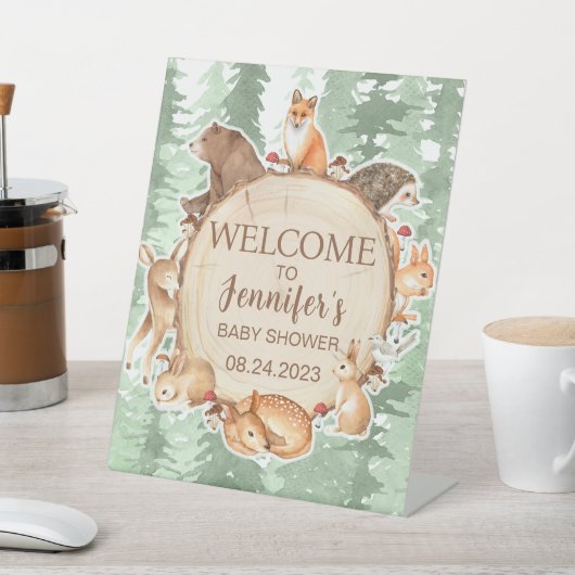 Waldtiere Woodland Babydusche Begrüßungszeichen Sockelschild (In SItu)