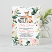 Waldtiere Woodland Babydusche Einladung (Stehend Vorderseite)