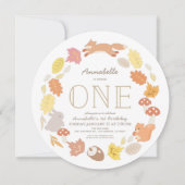 Waldtiere Wreath 1. Geburtstag Einladung (Vorderseite)