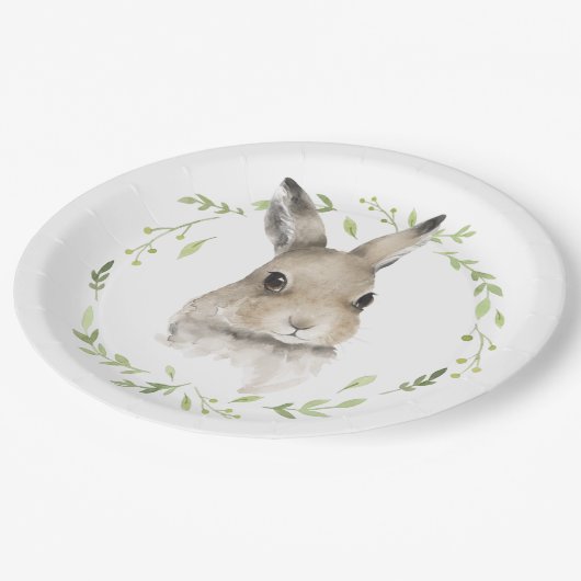 Waldtiere Wreath Bunny Rabbit Wasserfarbe Pappteller (Schrägansicht)