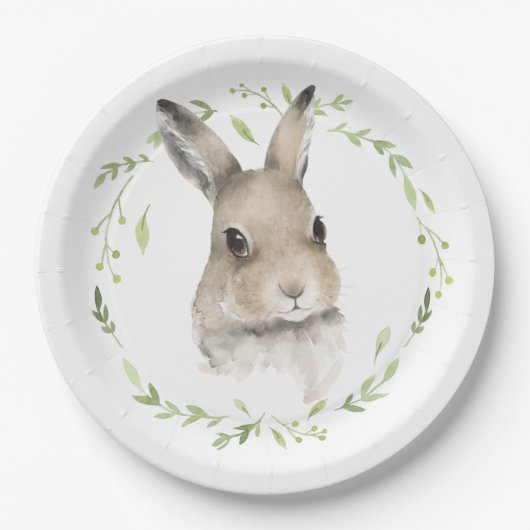 Waldtiere Wreath Bunny Rabbit Wasserfarbe Pappteller (Vorderseite)
