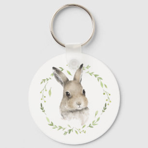 Waldtiere Wreath Bunny Rabbit Wasserfarbe Schlüsselanhänger