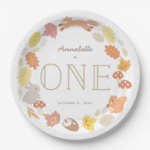 Waldtiere Wreath Fall 1. Geburtstag Pappteller (Vorderseite)