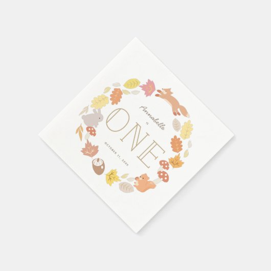 Waldtiere Wreath Fall 1. Geburtstag Serviette (Ecke)