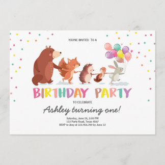 Waldtiere zum ersten Geburtstag Einladung