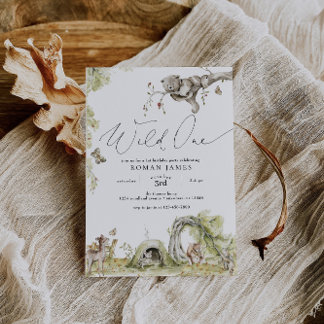 Waldtiere zum ersten Geburtstag Einladung