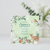 Waldtiere zum ersten Geburtstag Einladung (Stehend Vorderseite)