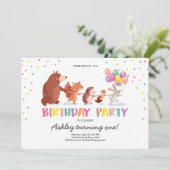 Waldtiere zum ersten Geburtstag Einladung (Stehend Vorderseite)