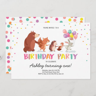 Waldtiere zum ersten Geburtstag Einladung