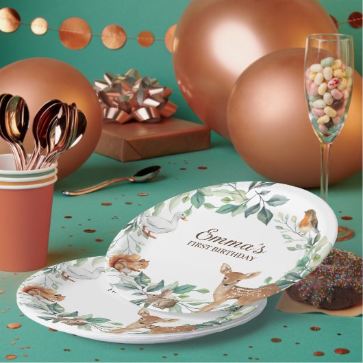 Waldtiere zum ersten Geburtstag Einladung Pappteller (Multi)