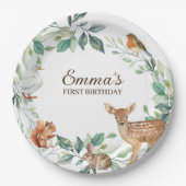 Waldtiere zum ersten Geburtstag Einladung Pappteller (Vorderseite)