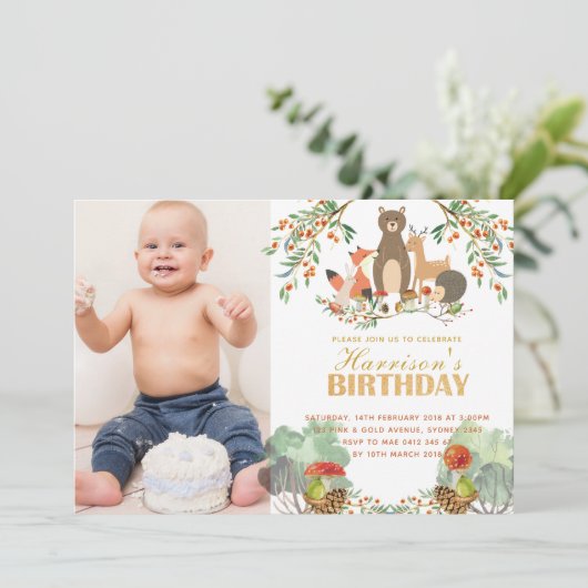 Waldtiere zum Geburtstag Einladung (Stehend Vorderseite)