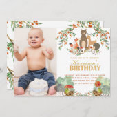 Waldtiere zum Geburtstag Einladung (Vorne/Hinten)
