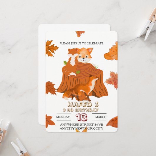 Waldtiere zum Geburtstag Einladung: Niederwald Einladung (Vorderseite/Rückseite Beispiel)