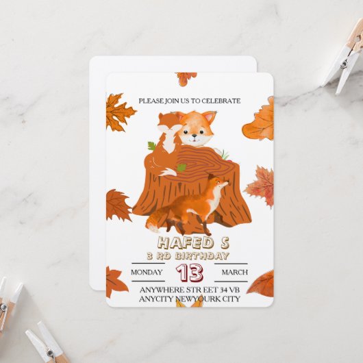 Waldtiere zum Geburtstag Einladung: Niederwald Einladung (Vorderseite/Rückseite Beispiel)