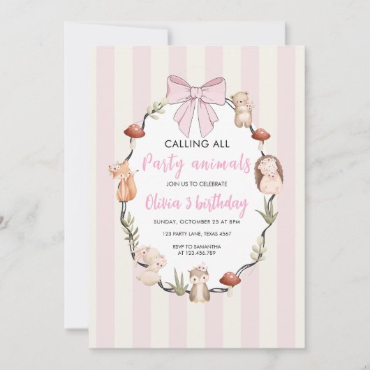 Waldtiere zum Geburtstag Einladung | Rustikales Ro (Vorderseite)