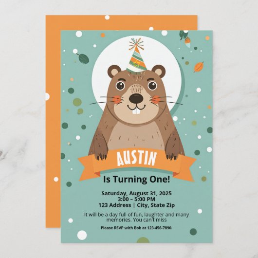 Waldtiere zum Geburtstag Einladungen für Kinder (Vorne/Hinten)