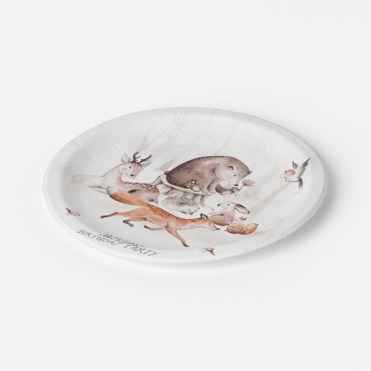 Waldtiere zum Geburtstag oder Kinderdusche Pappteller (Schrägansicht)