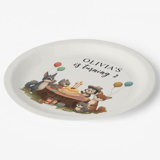 "Waldtiere zum Geburtstag Pappteller (Schrägansicht)