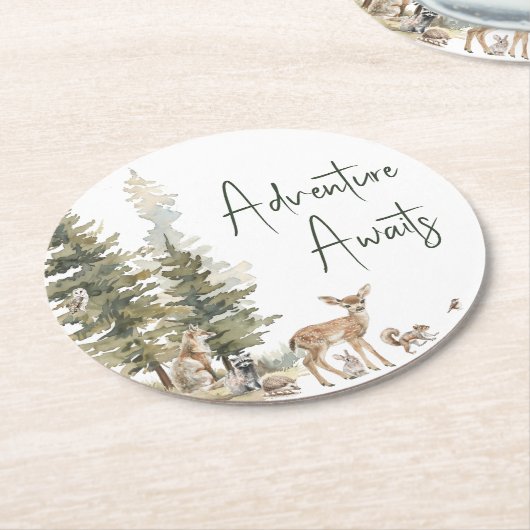 Waldtiererlebnis erwartet Sie Runder Pappuntersetzer (Angewinkelt)