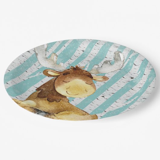 Waldtierfreunde im Winterwald - Hirsch Pappteller (Schrägansicht)