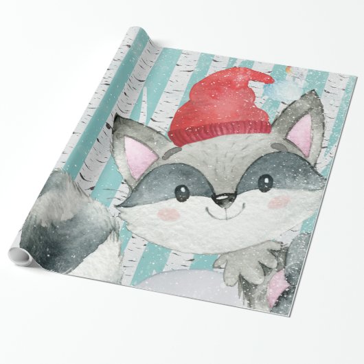 Waldtierfreunde im Winterwald - Racoon Geschenkpapier (Ungerollt)
