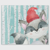 Waldtierfreunde im Winterwald - Racoon Geschenkpapier (Flach)
