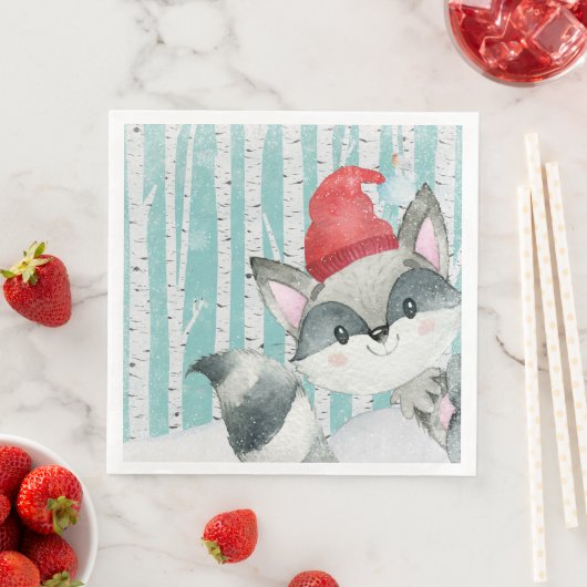 Waldtierfreunde im Winterwald - Racoon Serviette