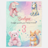 Waldtierfreunde Wasserfarbe Geburtsdetails Fleecedecke (Vorderseite)