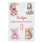 Waldtierfreunde Wasserfarbe Geburtsdetails Poster (Vorderseite)