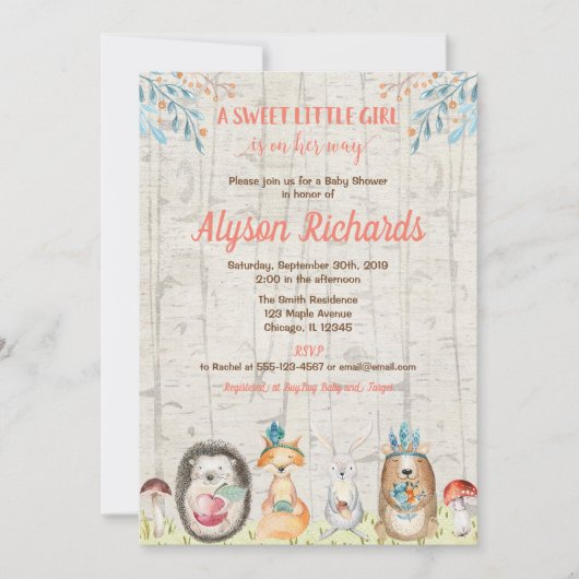 Waldtierfreundwaldmädchen-Babyparty Einladung (Vorderseite)