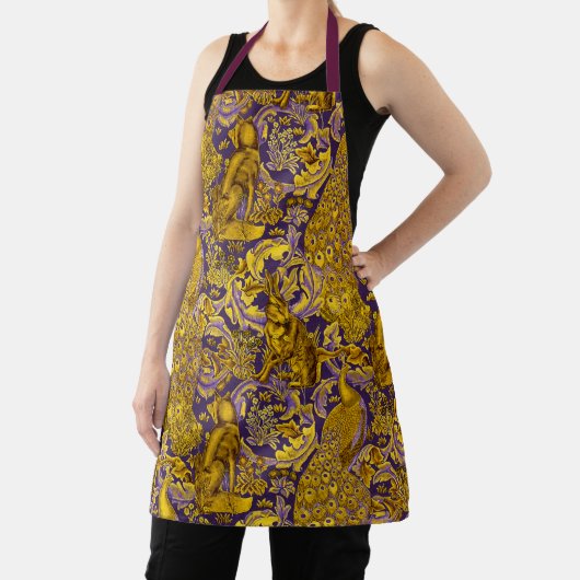 WALDTIERHALB,Pfau,Hare-Gold-Lila-Blume Schürze (InSitu)