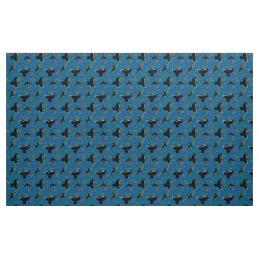 Waldtierleder Krustenmuster Schwarzer Vogel auf bl Stoff (Yard (91,4 cm))