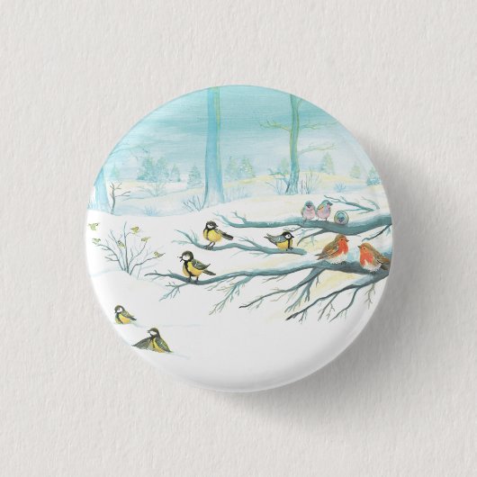 Waldvögel im Winter Button (Vorderseite)