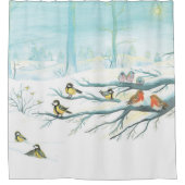 Waldvögel im Winter Duschvorhang (Vorderseite)